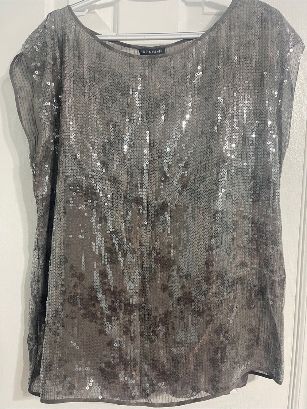Eileen Fisher Silver Sequin Short Sleeve Blouse